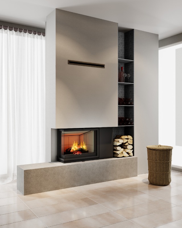 a photo of a contemporary fireplace